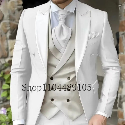 CN Jiangsu Men Slim Fit Wedding Three Piece Suit Peak Lapel by zapcart