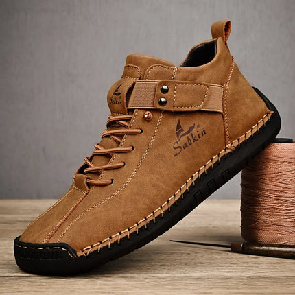 Abfuber Breathable Leather Casual Shoes for Men Lace Up by zapcart