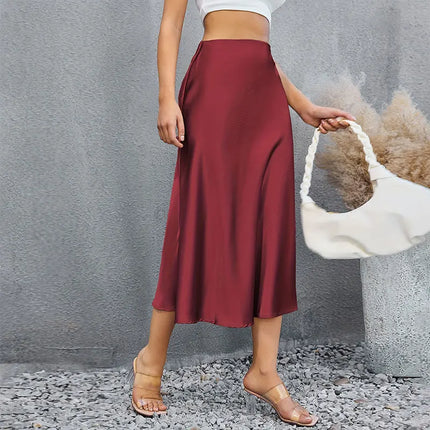 Satin Midi Skirt Women High Waist Elegant Party Dressy Look by zapcart