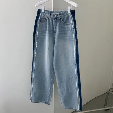 High Waist Wide Leg Denim Jeans Women Chic Patchwork by zapcart