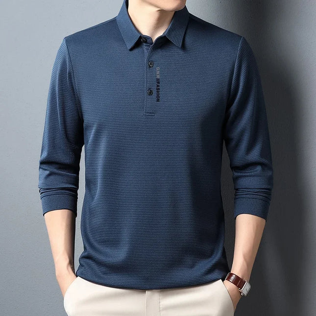 Men's Waffle Polo Shirt With Letter Printed Lapel Sleeved by zapcart