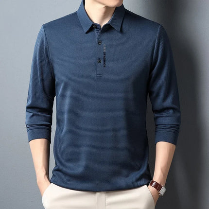 Mens Waffle Polo Shirt With Letter Print Lapel Casual Top by zapcart