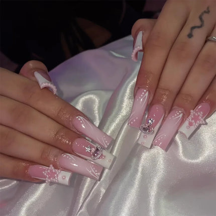 Extra Long Press On Nails Glue Included Bear Bow For Women by zapcart