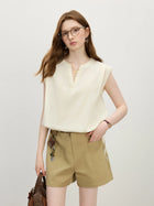 FSLE Women Sleeveless VNeck Blouse With Drawstring Tie by zapcart