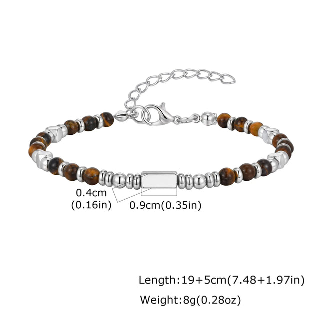 Trendy Unique Natural Stone Beaded Bracelet, Stainless Steel Chain Wristband Bracelet, Classic Tiger Eye Stone Jewelry for Men by zapcart