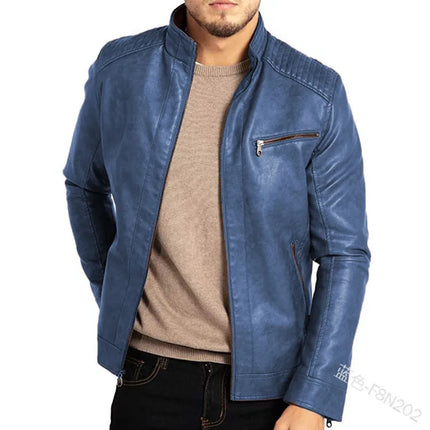 Men PU Leather Jacket Standup Collar Punk Motorcycle by zapcart
