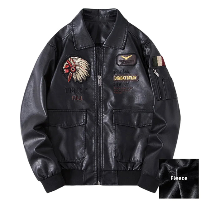 2024 New Men's Leather Jacket Lapel Embroidery Trend Biker Motorcycle Jacket Men's Fashion Casual Windproof PU Bomber Coat 4XL by zapcart
