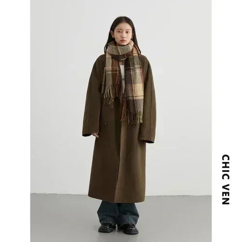 Chic Ven Women Long Wool Coat Double Sided Warm Windproof by zapcart