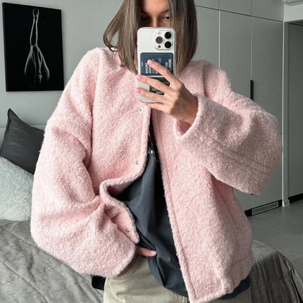 TARUXY Pink Short Fur Jacket For Women Cozy Warmth Everyday by zapcart