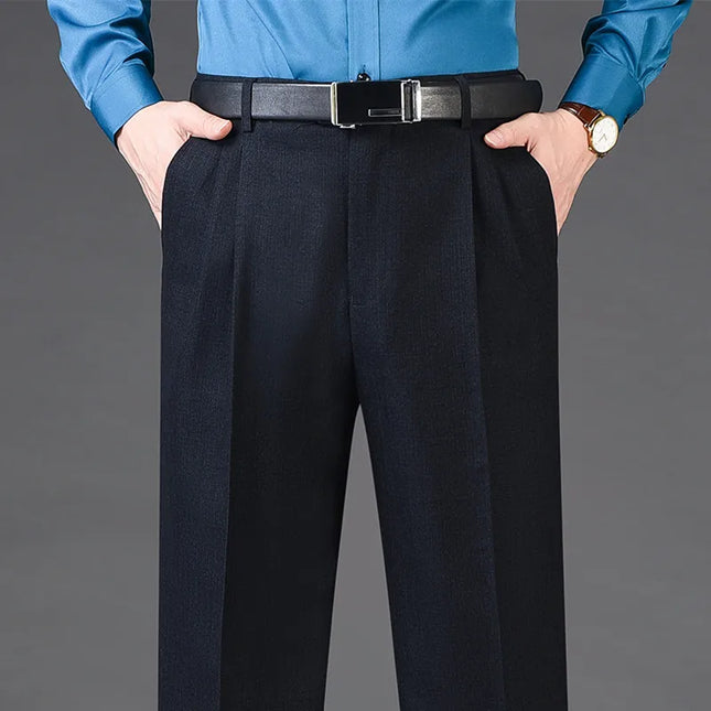 ICPANSCN Men High Waist Wool Cashmere Pleated Suit Pants by zapcart