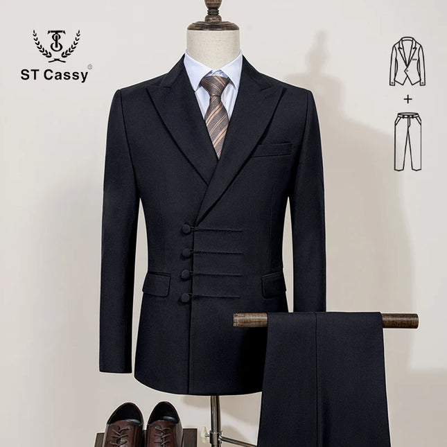 ST Cassy Elegant Slim Fit Men Suit Double Breasted 2 Piece by zapcart