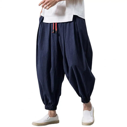 Sanwoodcn Men Drawstring Harem Pants Wide Leg Joggers by zapcart