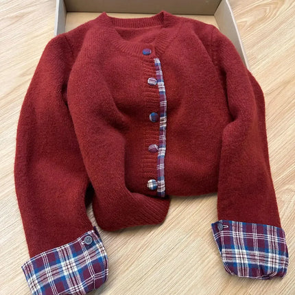 Joker Korean Fake Two Piece Plaid Cardigan For Women Autumn by zapcart