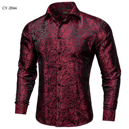 HenanChoice Mens Jacquard Paisley Shirt Long Sleeve Luxury by zapcart