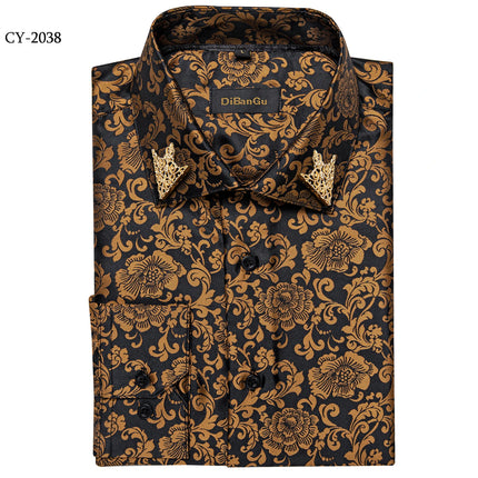 HenanChoice Mens Jacquard Paisley Shirt Long Sleeve Luxury by zapcart