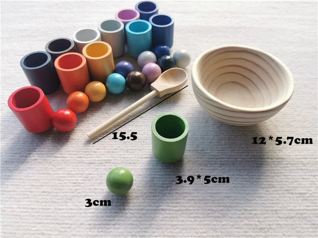 Jumpsecret Kids Montessori Wooden Sorting Cups With Beads