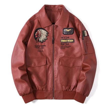 Mens Leather Jacket Embroidery Biker Windproof PU Bomber 4XL by zapcart
