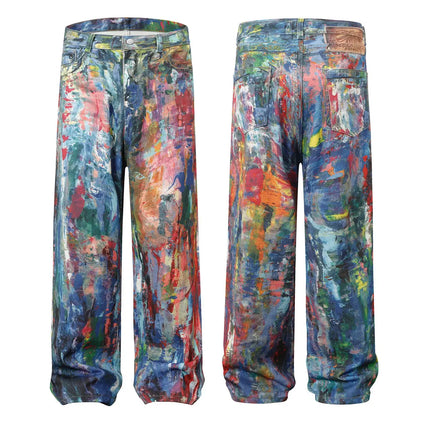 Graffiti Baggy Jeans Men Distressed Rainbow Pattern by zapcart