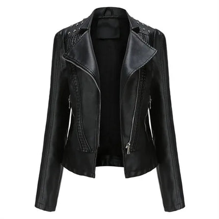 Trendy Faux PU Leather Jacket Women Slim Fit Zipper Pockets by zapcart