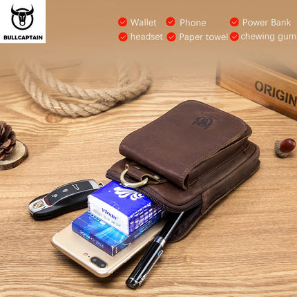 BullCaptain Leather Mens Waist Pack Hook Design Phone Pouch by zapcart