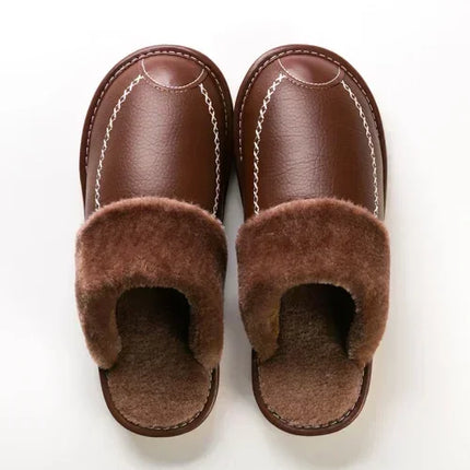 FONGIMICCN Men Winter Leather Slippers Velvet Waterproof by zapcart
