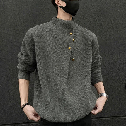 Mens Half Turtleneck Button Knit Sweater Korean Fashion by zapcart