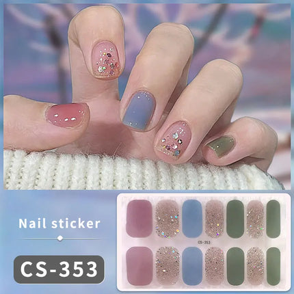 Pink Glitter Nail Stickers Full Cover Diy Manicure Deluxe by zapcart