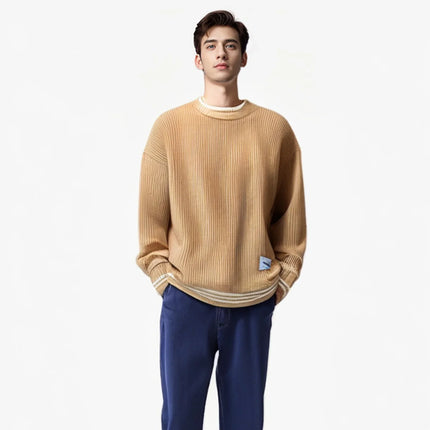 Wetailor Mens Retro Color Twist Knit Sweater Loose Fit by zapcart