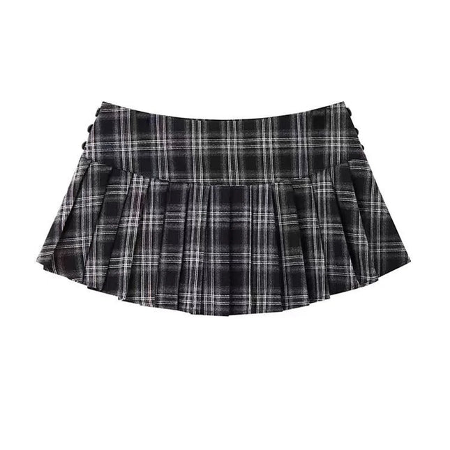 Korean Plaid Pleated Mini Skirts For Women Y2K Harajuku by zapcart