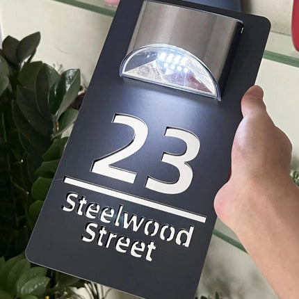Personalized Exterior lights House Number Sign LED Solar House Sign Custom 3D Laser Cutting Street Family Name Door Sign by zapcart