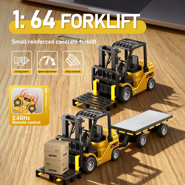 1:64 Bluetooth Remote Control Crane And Forklift two-in-one Desktop Mini Alloy Toy Car With Trailer Christmas Gift In Color Box by zapcart