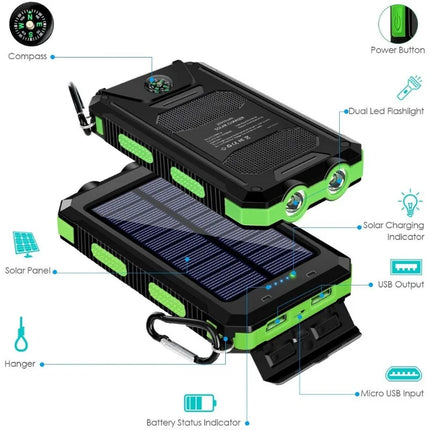 20000mAh Solar Power Bank Waterproof LED Outdoor Charger by zapcart