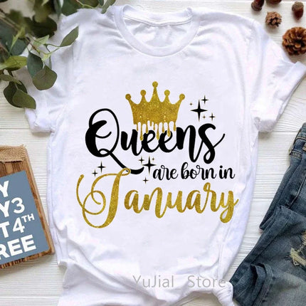 Queen Are Born In January To December Bold Graphic Tee Women by zapcart