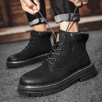 FujianChoice Men High Top Leather Boots Non Slip Outdoor by zapcart