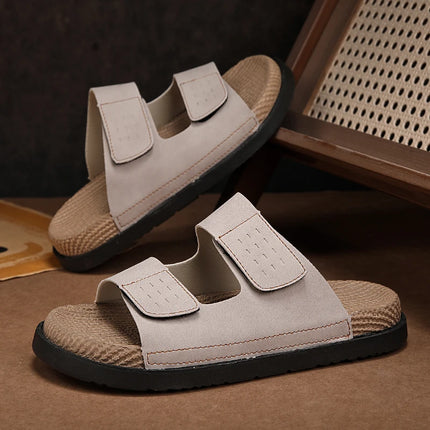 Yeinshaars Men Leather Slippers Open Toe Quick Dry Sandals by zapcart