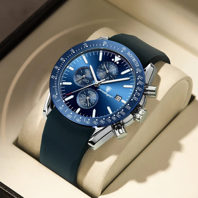 POEDAGAR Men Watch Waterproof Luminous Chronograph Leather