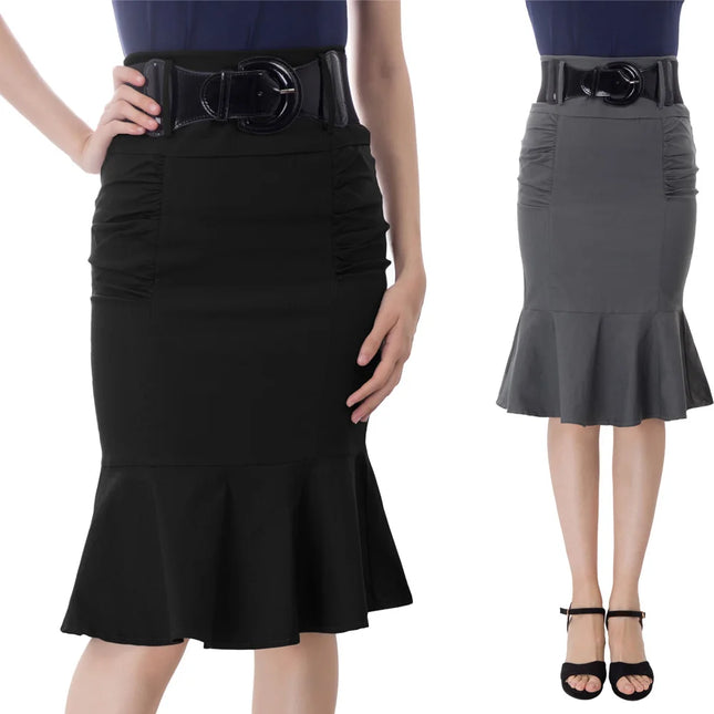 Belle Poque Pencil Skirt Women High Waist Belt Officewear by zapcart