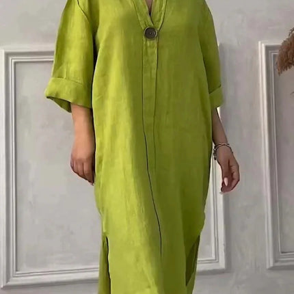 Lightweight O Neck Button Dress For Women Casual Chic Summer by zapcart