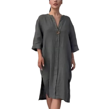 Lightweight O Neck Button Dress For Women Casual Chic Summer by zapcart