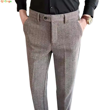 Qj Cinga Herringbone Men Slim Fit Pants Winter Fashion by zapcart