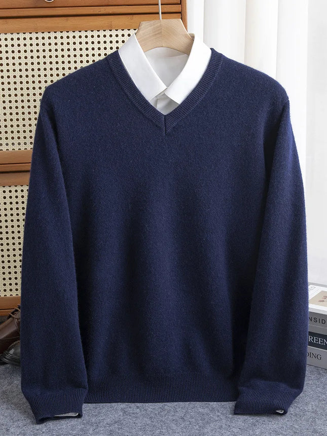 Ruinaxiacn Men Merino Wool V Neck Sweater Warm Knitwear by zapcart