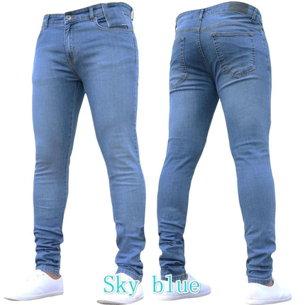 Kalenmos Men Jeans Slim Fit Mid Waist Ankle Length Denim by zapcart