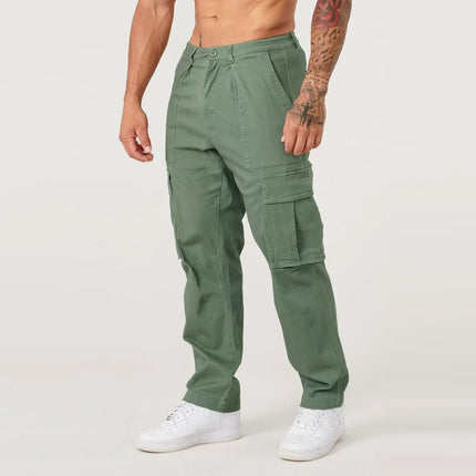 Mens Khaki Wide Leg Linen Cargo Pants Guangdong CN Summer by zapcart