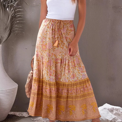 Boho Queens Pink Floral Maxi Skirt For Women Beach Vacation by zapcart