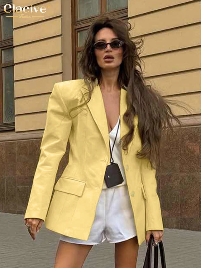 Clacive Winter Loose Yellow Cotton Office Blazer For Women by zapcart