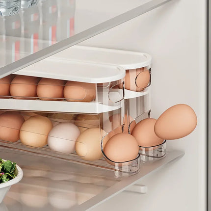 Bilayer Fridge Egg Storage Box Automatic Rolling Eggs Holder Rack Ladder Style Refrigerator Eggs Dispenser Egg Organizers Holder by zapcart