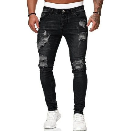 Men Ripped Skinny Jeans CN Guangdong Street Style Denim by zapcart