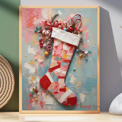 Form Christmas Canvas Painting Santa Mittens Bells Decor by zapcart