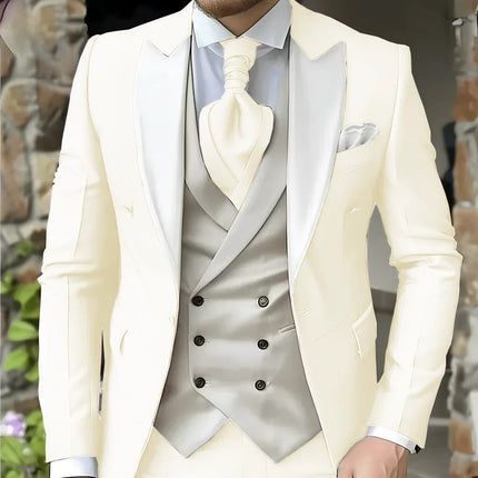 CN Jiangsu Men Slim Fit Wedding Three Piece Suit Peak Lapel by zapcart
