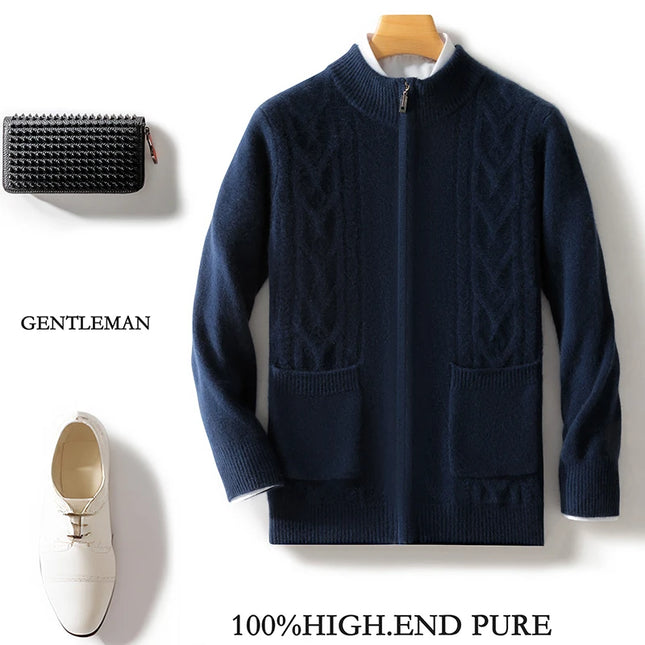 Ruinaxiacn Men Merino Wool Cardigan Mock Collar Zipper Warm by zapcart